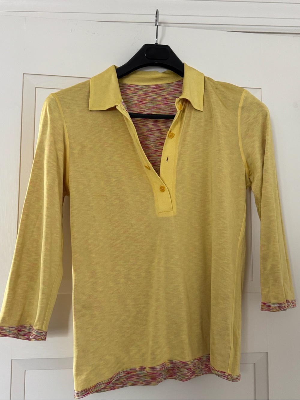 Missoni Reversible 3/4 Sleeve Yellow Collared Lightweight Knit Top